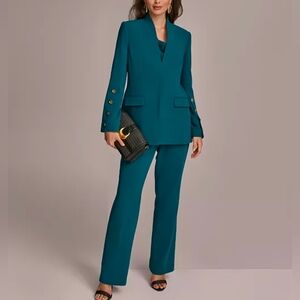 Donna Karen Deep Teal Blazer And Straight Let Suit Set